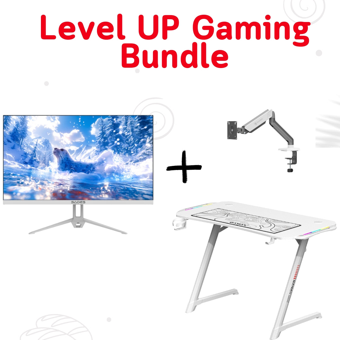 باقة تجهيز مكتب ألعاب باللون الأبيض – طاولة GAMAX Z5-1160 + شاشة SADES 22/FHD/120Hz/1ms  بوصة + حامل شاشة فردي SADES Viper