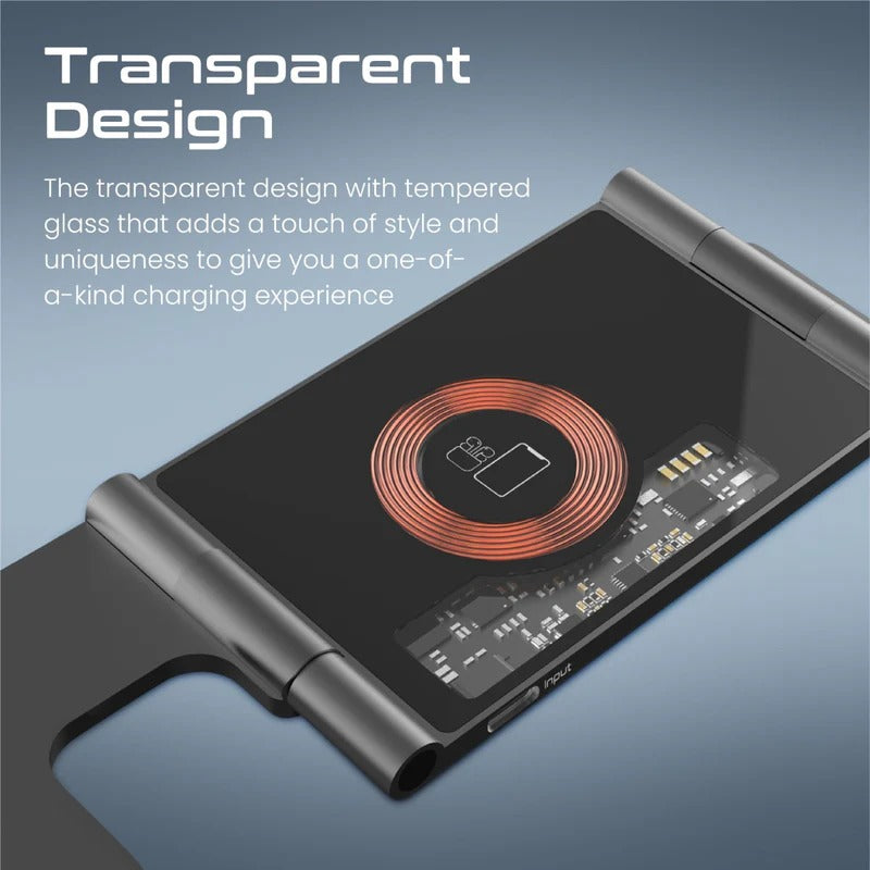 Promate 3 in 1 Ultra-Slim Transparent Foldable 15W MagSafe Compatible Wireless Charging Station - Black