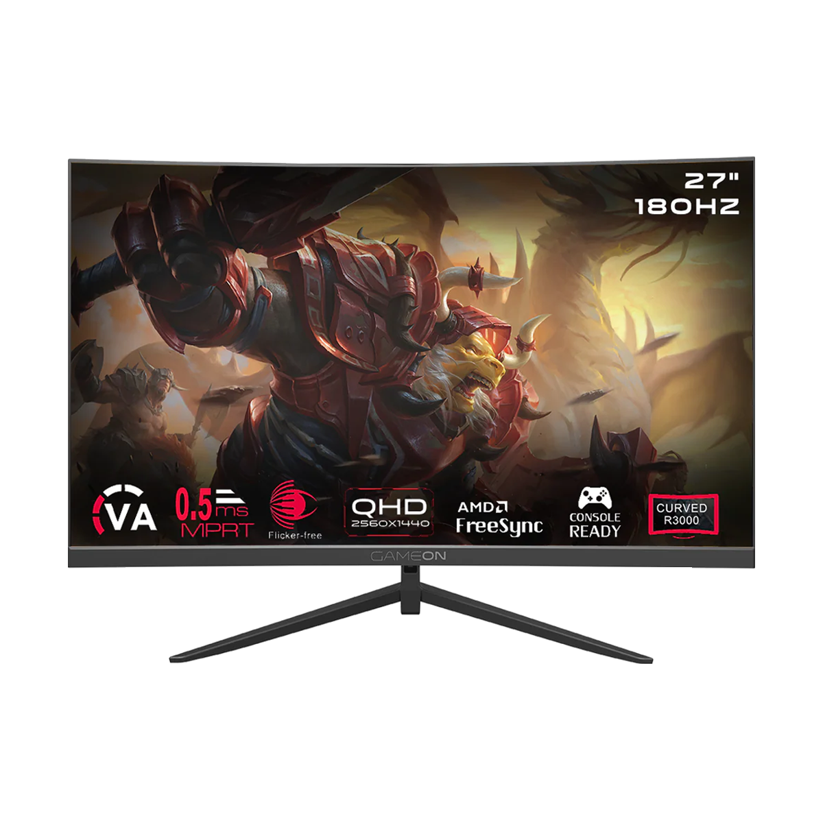 GAMEON GOC27Q180VA Pro Series 27" QHD, 180Hz Refresh Rate, 0.5ms Response Time, HDMI 2.1, VA Panel Curved Gaming Monitor - Black