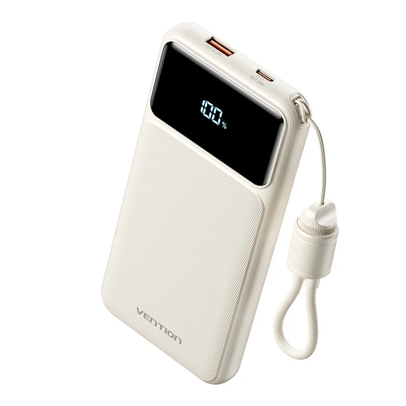 Vention Power Bank 10000mAh (USB-C + USB-C/USB-C/USB-A) with Built-in USB-C to USB-C Cable 22.5W