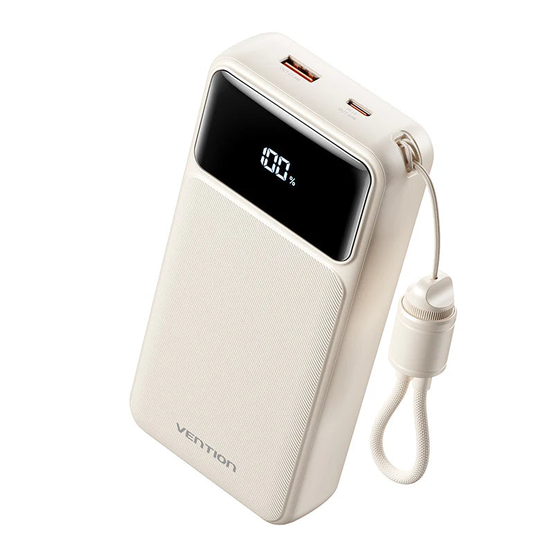 Vention Power Bank 20000mAh (USB-C + USB-C/USB-C/USB-A) with Built-in USB-C to USB-C Cable 22.5W