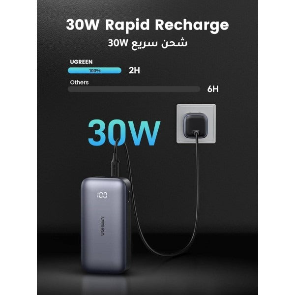 UGREEN 10000mAh PD-30W Two-way Fast Charging Power Bank - Black   PB502-25185
