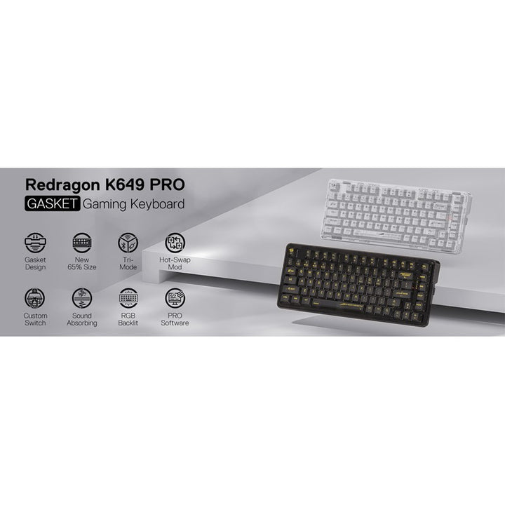 Redragon K649 ELF PRO 78% 3-Mode RGB Mechanical Keyboard - Transparent