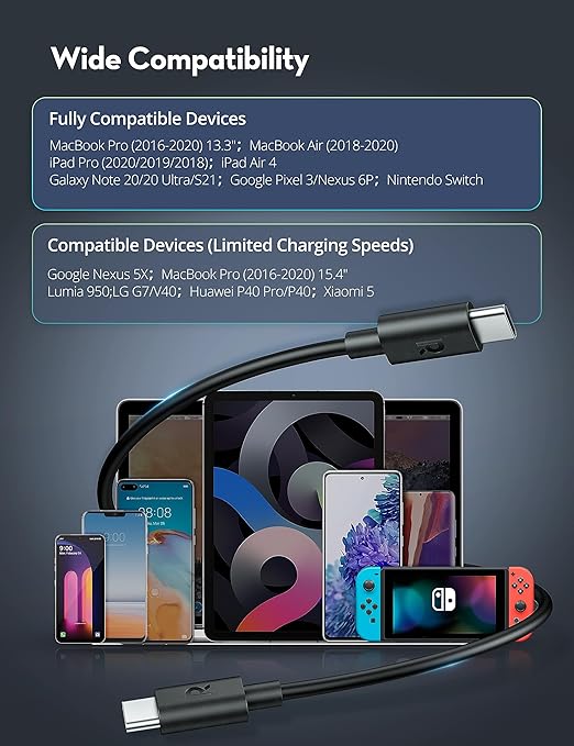 RAVPower RP-CB068 2m Type-C to Tyep-C Cable TPE Black  - RP-CB068