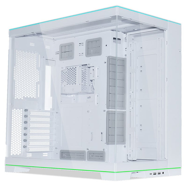 كيس LIAN LI O11D EVO RGB E-ATX متوسط الحجم لتجميعات الألعاب – أبيض (بدون مراوح)