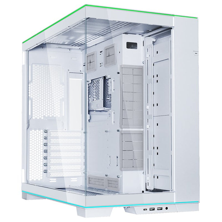 كيس LIAN LI O11D EVO RGB E-ATX متوسط الحجم لتجميعات الألعاب – أبيض (بدون مراوح)