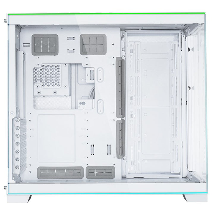 كيس LIAN LI O11D EVO RGB E-ATX متوسط الحجم لتجميعات الألعاب – أبيض (بدون مراوح)
