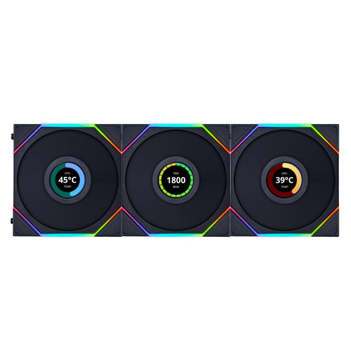 مراوح Lian Li UNI FAN TL LCD 120mm ARGB مع شاشة LCD بحجم 1.6" – (عدد 3 مراوح) – أسود