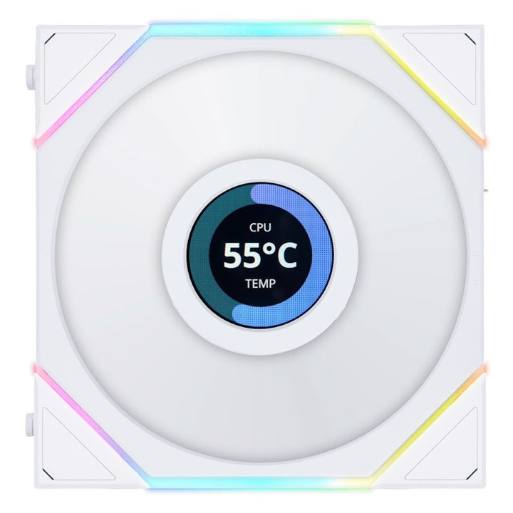 مراوح LIAN LI UNI FAN TL LCD 120mm ARGB مع شاشة LCD بحجم 1.6 بوصة – عبوة 3 مراوح – ابيض