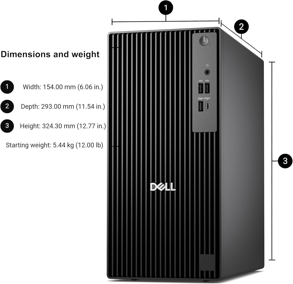 ديل برو تاور QCT1250 / معالج i7-14700 / ذاكرة وصول عشوائي 8 جيجابايت / قرص SSD من نوع NVME بسعة 512 جيجابايت / نظام تشغيل DOS / ضمان لمدة عام واحد / BTO011_QCT1250_EMEA