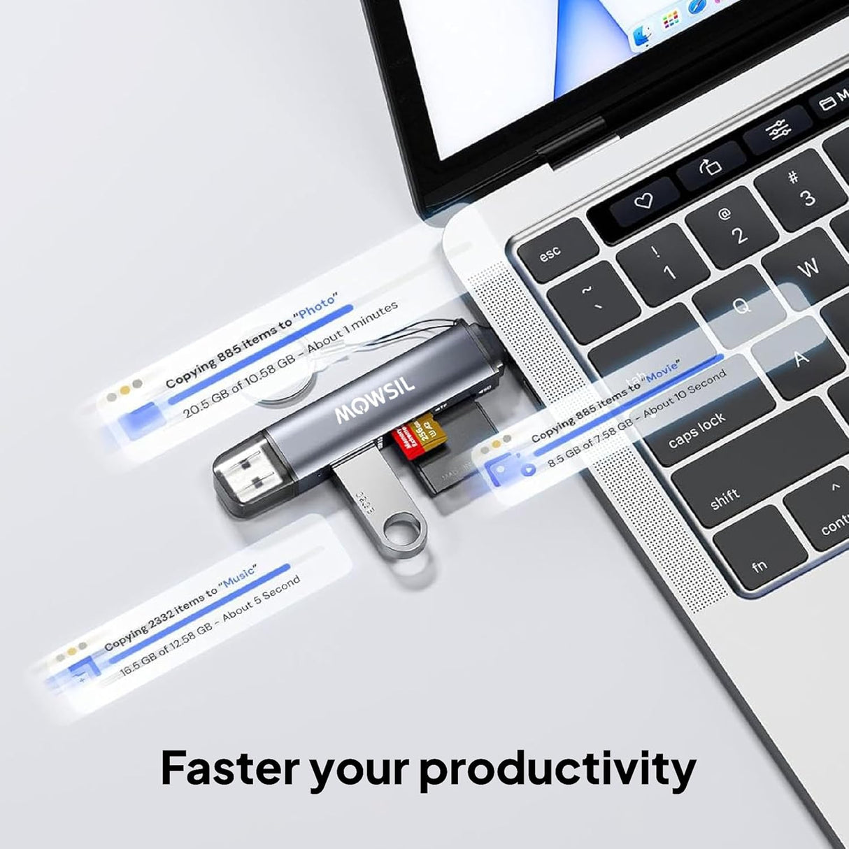 قارئ بطاقات SD متعدد الوظائف من موسيل، يدعم USB 3.0 وUSB-C OTG | محول ثنائي الفتحة بسرعة 5 جيجابت في الثانية لأجهزة Mac وWindows