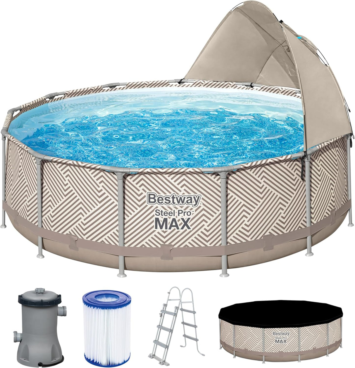 BESTWAY 3.96M X 1.07M POOL SET (Pool, Filter Pump (220-240V), Ladder, Cover, Canopy, Compatible with Cartridge 58094(II)220-240V) 561FY (Installation Not Included)
