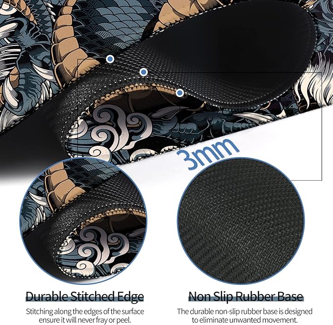 Black Japanese Dragon Waterproof Mousepad
