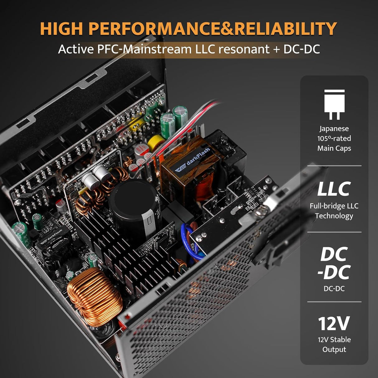 Dark Flash Perfectmost 750W Atx 3.1, PCle 5.1 80 Gold Plus Power Supply - Black