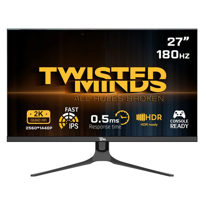 تويستيد مايندز شاشة ألعاب مسطحة TM27QHD180IPS بتقنية IPS مقاس 27 بوصة، بدقة QHD (2560*1440)، ومعدل تحديث 180 هرتز، وزمن استجابة 0.5 مللي ثانية، ومنفذ HDMI 2.1 - أسود