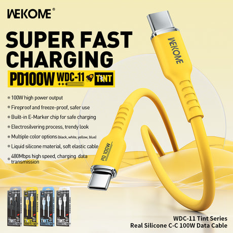 WEKOME WDC-11 Tint II Series Real Silicone 100W Data Cable Type-C to Type-C - Yellow