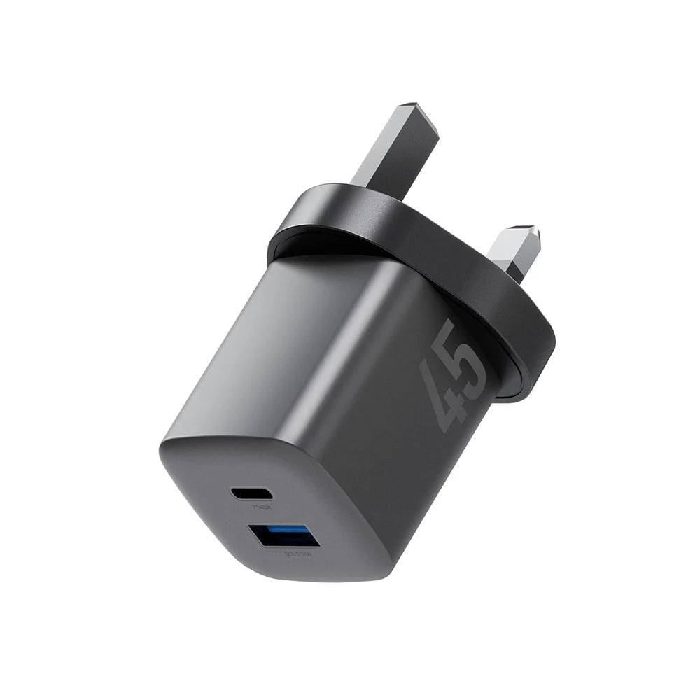 Energea AMPCHARGE MINI 45, PD/PPS/QC3.0 GAN WALL CHARGER, 45W (UK) - GUNMETAL (EOL)