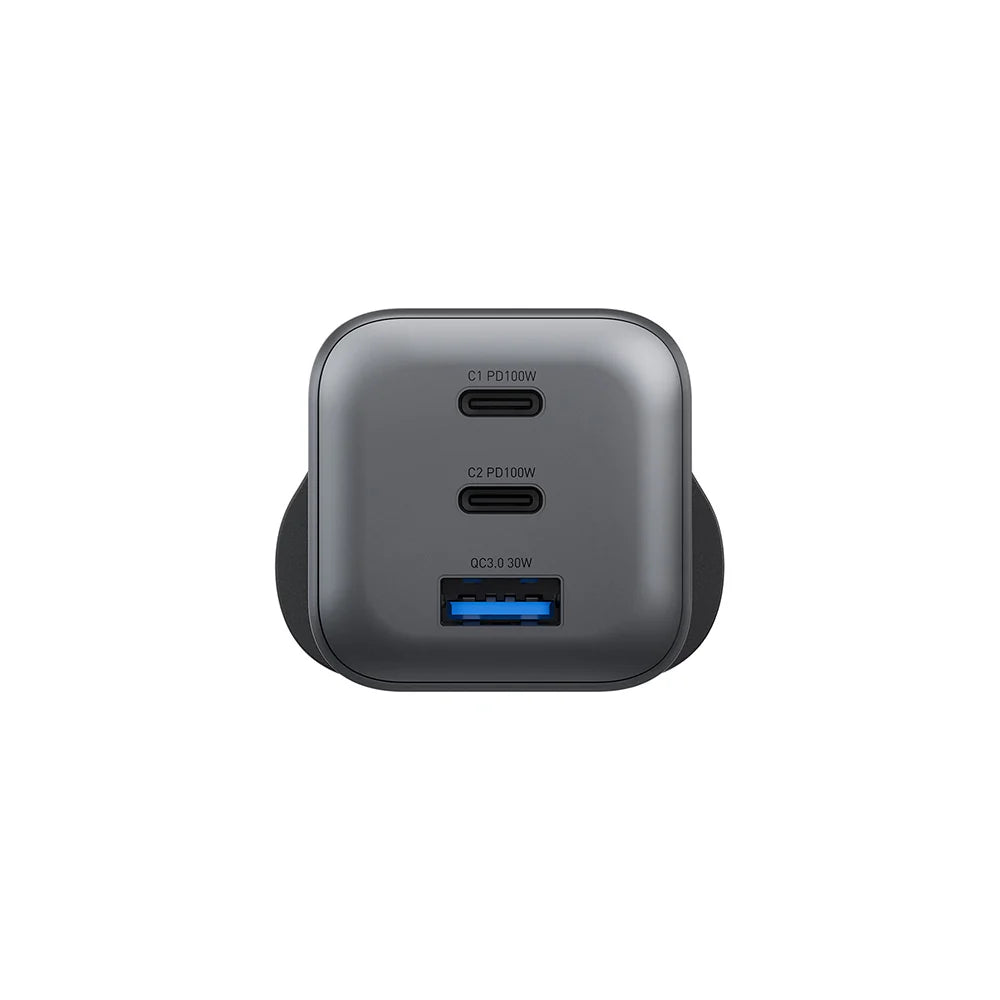شاحن حائط Energea AMPCHARGE MINI 100، 2C1A PD/PPS/QC3.0 GAN، بقوة 100 واط (المملكة المتحدة) - لون رمادي معدني