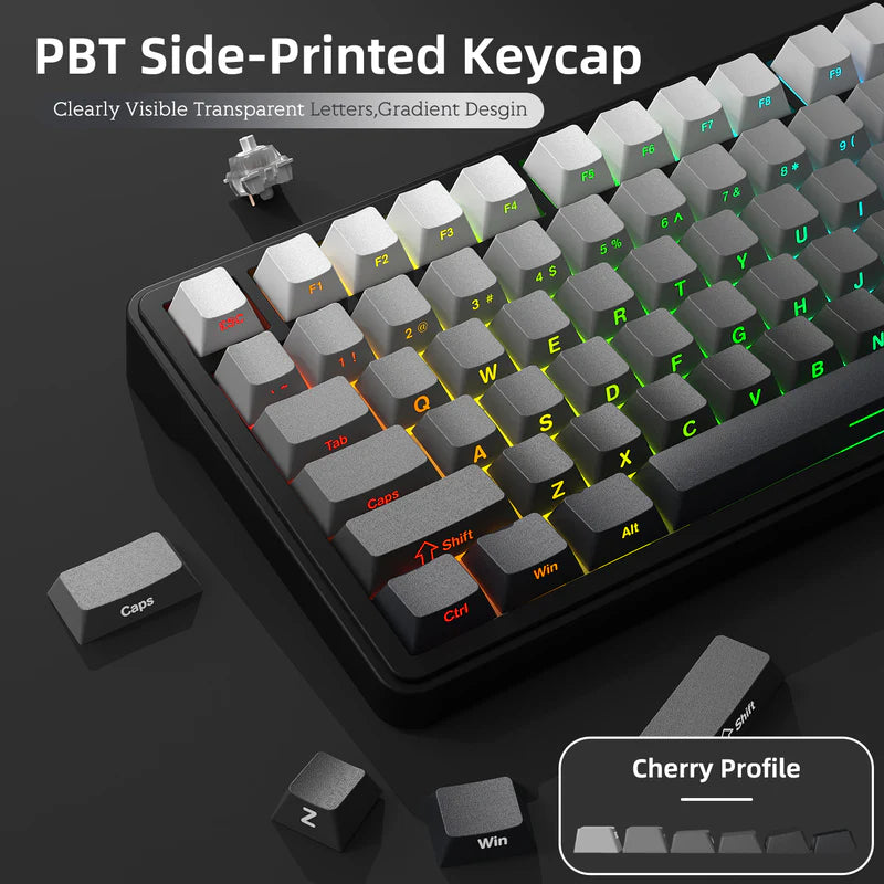 لوحة مفاتيح ميكانيكية ATTACK SHARK X85 بتصميم 75% مع اتصال Tri-Mode وتركيب Gasket-Mounted - Gradient Black White Jade Switch