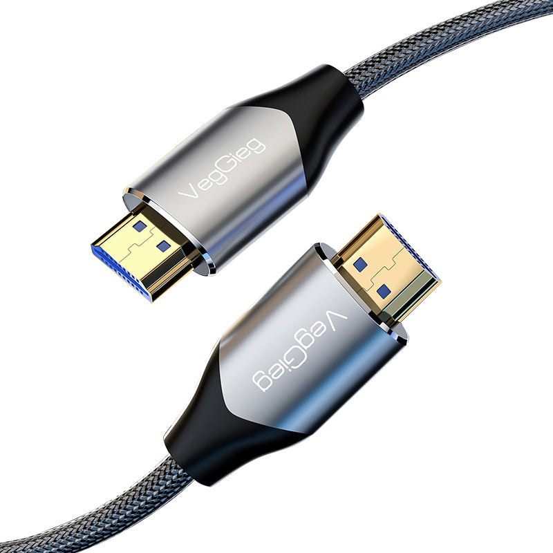 VegGieg 8K 60Hz 4K 120Hz 48Gbps HDR ARC HDCP Braided Grey Metal M/M HDMI 2.1 Cable