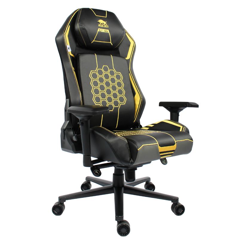 Black Bull Super Pro Comfort Gaming Chair with Full Molded Foam, Adjustable Support, Class 4 Gas Lift, Metal Base - Black & Yellow