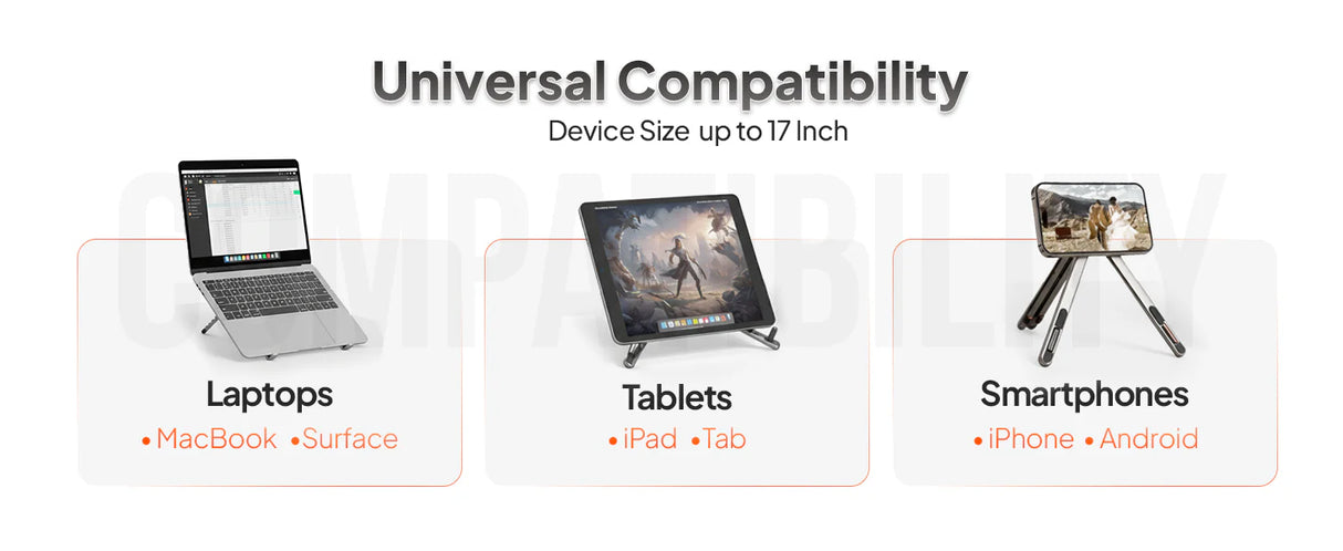 Mowsil 3-in-1 Magnetic Universal Laptop, Tablet & Phone Stand with Foldable aluminum alloy Desktop Holder, Adjustable Heights & Viewing Angles for MacBook, iPad, iPhone, Surface & More