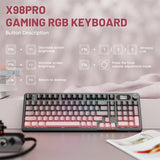 لوحة مفاتيح ألعاب ATTACK SHARK X98PRO بعدد 99 زرًا مع وضع اتصال ثلاثي، وشاشة عرض LED ملوّنة، ولوحة أرقام مدمجة - Pink Blueberry Switch