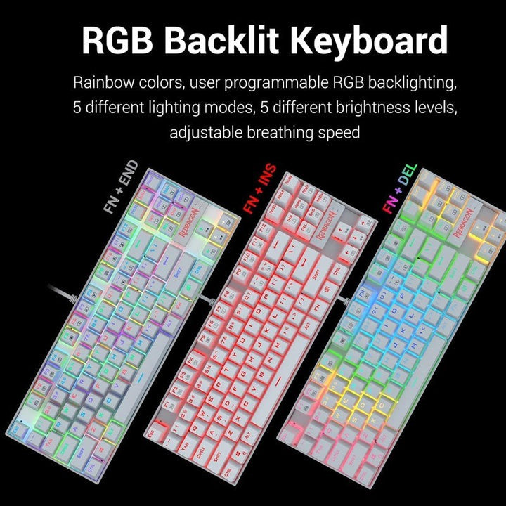 كيبورد الألعاب Redragon KUMARA K552W RGB TKL سلكي ميكانيكي (مفاتيح Blue) – أبيض