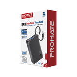Promate Titan-35W 20000mAh Ultra Compact 35W SuperSpeed Power Bank with Built-In USB-C Cable - Black