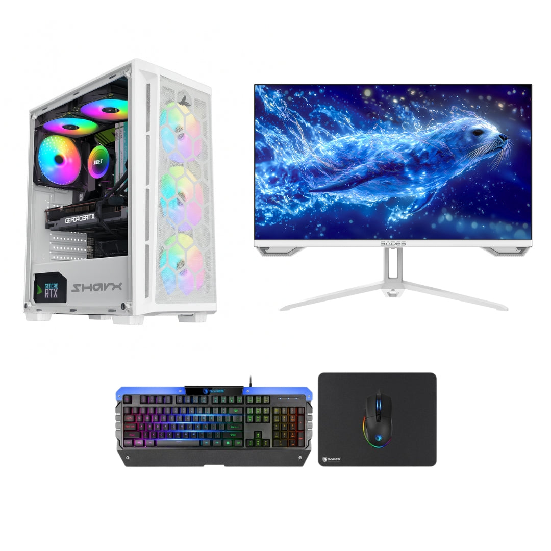 Gaming PC Bundle Intel Core i5-13400F, RTX 5050, 16GB RAM DDR5 With Sades 27″ Monitor & Sades Battle Ram Combo