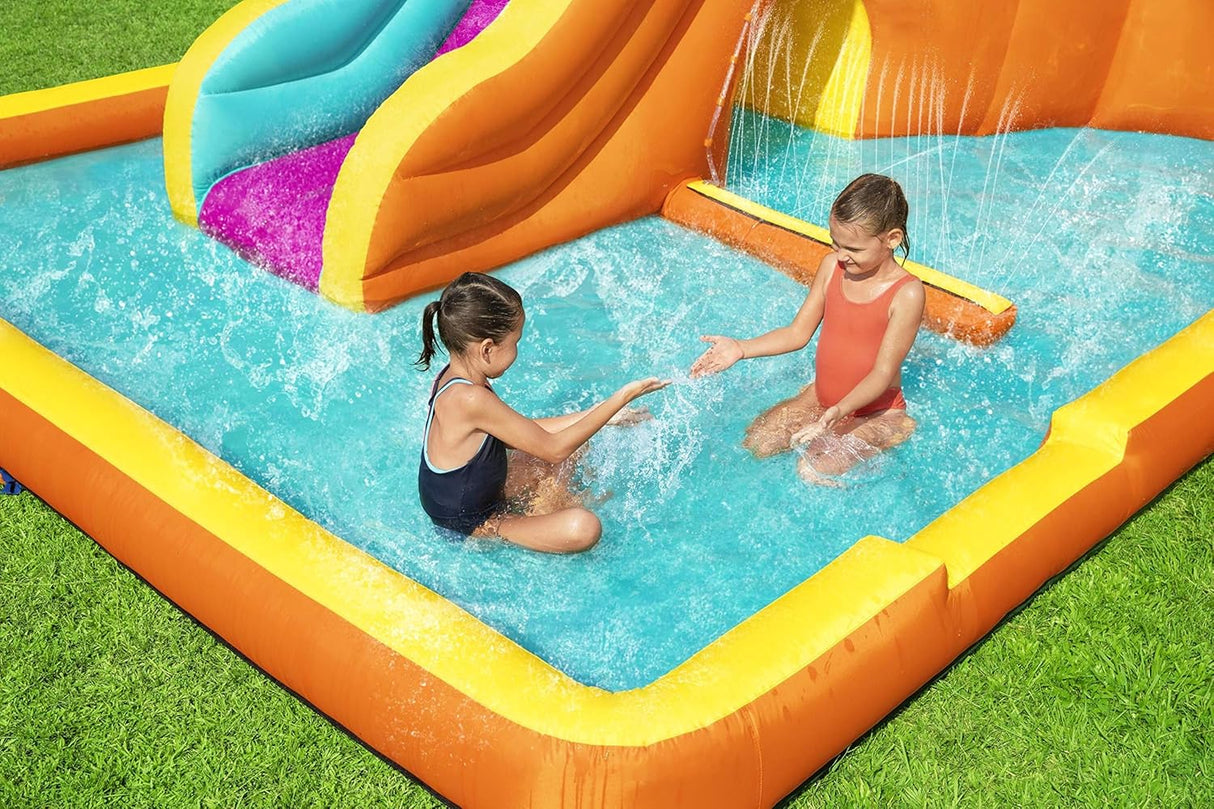 BESTWAY 5.65M X 3.73M X 2.65M TIDAL TOWER MEGA WATER PARK (Contents:1 slide, 1 blower(stakes included), 1 repair kit (multiple assorted patches), 1 storage bag,13 bouncer stakes, 1 waters spraying hose,) Age 5+ / 53385
