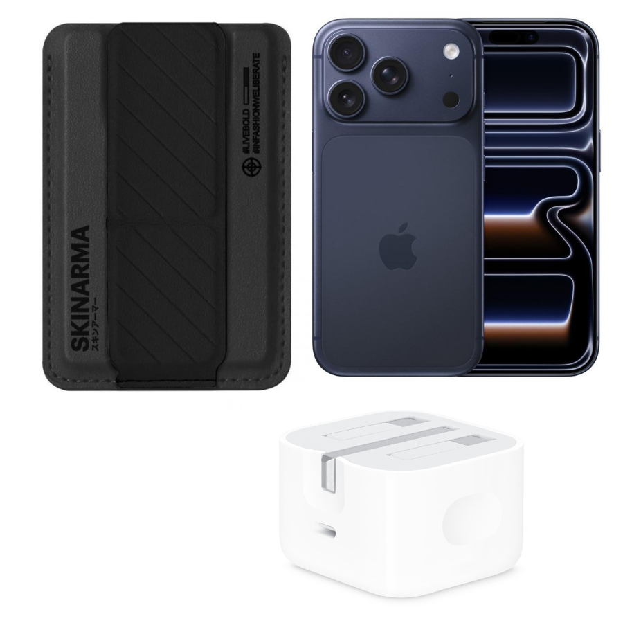 Bundle Apple iPhone 17 Pro(512GB)12GB RAM 6.9"-Cosmic Orange+APPLE 20W USB C Power ADAPTER+SKINARMA MAG-CHARGE CARD HOLDER WITH GRIP STAND ~ KADO-BLACK