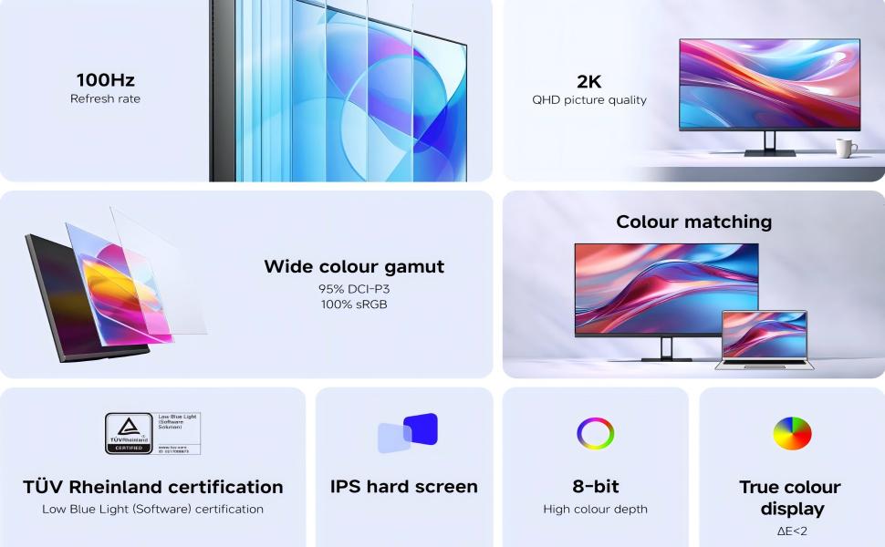 Xiaomi A27Qi, 27" 2K QHD (2560 x 1440), 100Hz Refresh Rate, 6ms Response time, Wide color gamut 95% DCI-P3 100% sRGB, True color display ΔE<2 IPS Monitor - Black 2026