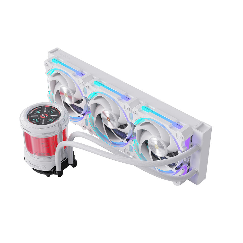 Alseye W360-V-W 360mm AIO Liquid Coolers, 350W TDP low noise ARGB pump with 2.1 inch screen - White