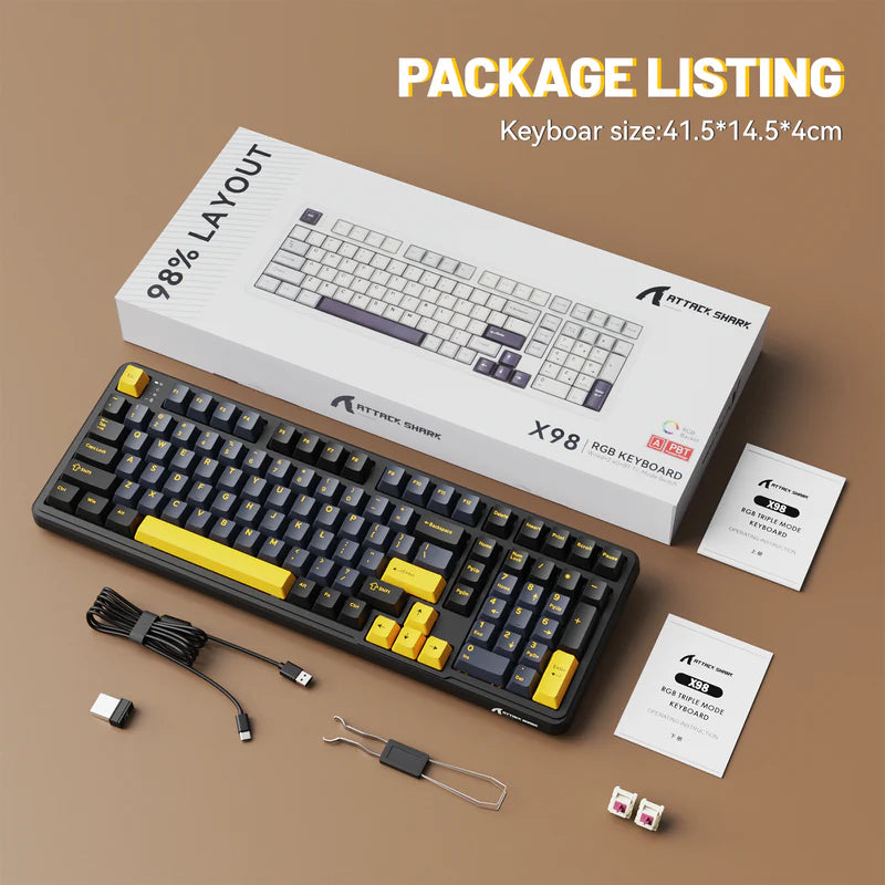 ATTACK SHARK X98 Tri-Mode 102-Keys Wireless Mechanical Keyboard - Star Black (Arabic)