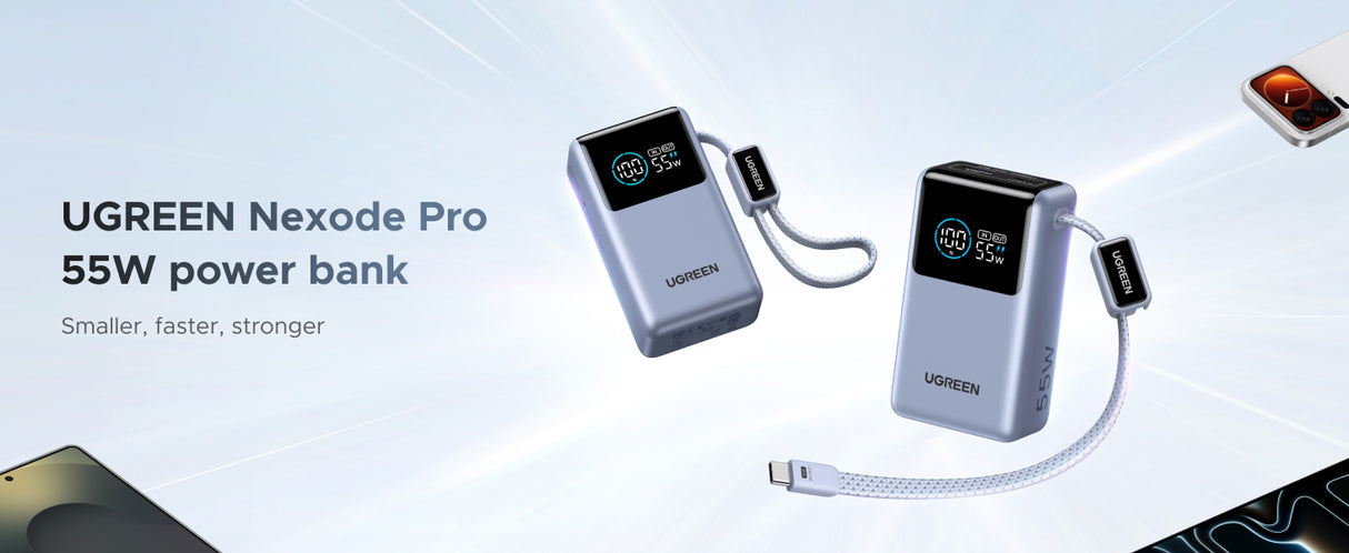 UGREEN Nexode Power Bank (10000mAh, 55W, 2 Ports, Built-in Cable - PB727