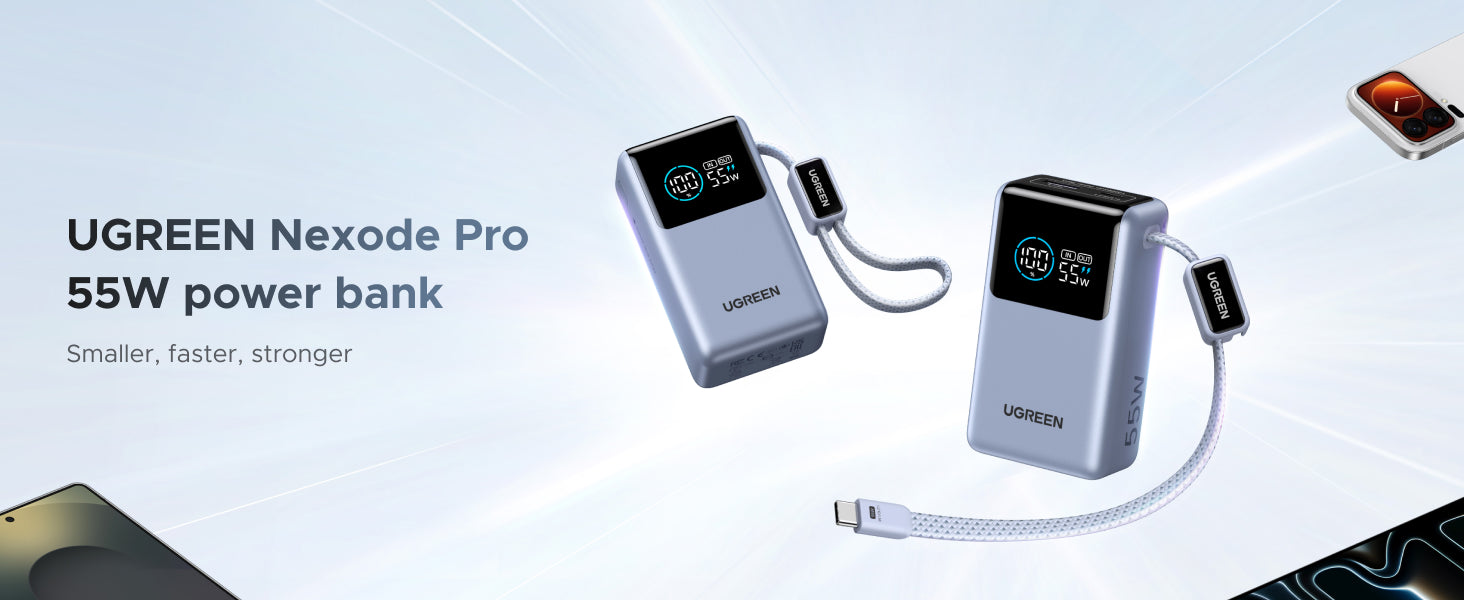 UGREEN Nexode Power Bank (10000mAh, 55W, 2 Ports, Built-in Cable - PB727