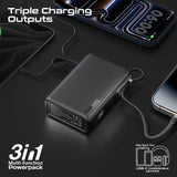 Promate Titan-35W 20000mAh Ultra Compact 35W SuperSpeed Power Bank with Built-In USB-C Cable - Black