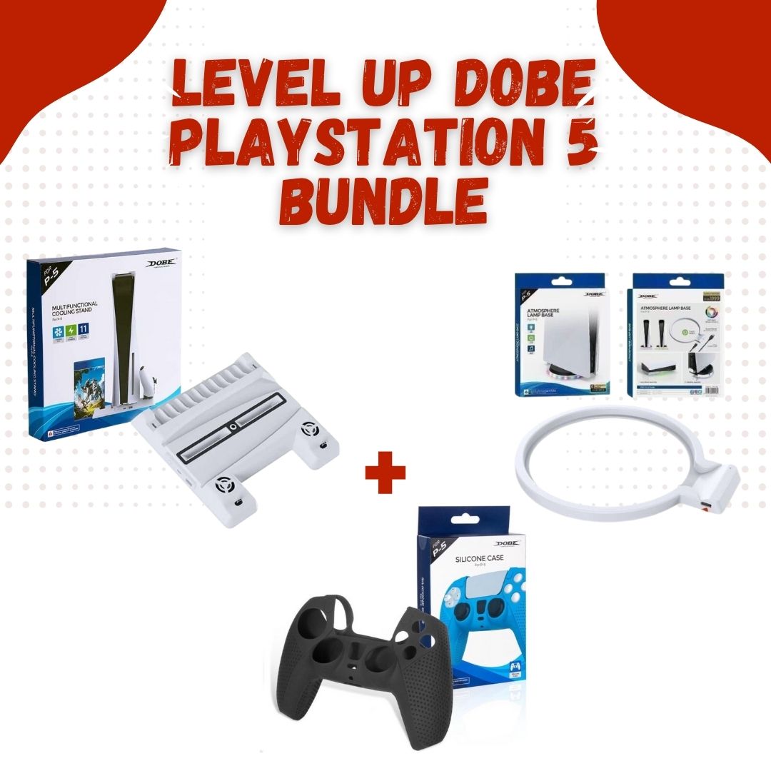 Dobe PlayStation 5 Bundle: Cooling Stand + ATMOSPHERE LAMP BASE + Silicon Case for PS5 Controller