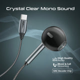 Promate Laxi-M.Black High Fidelity USB-C ENC Mono Wired Earphone In-Line Microphone & Volume Controls - Black