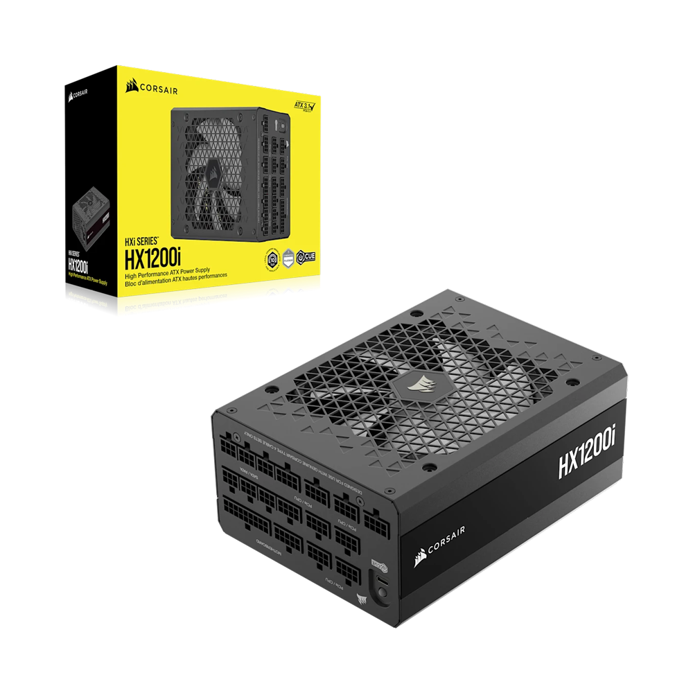 مزود طاقة CORSAIR HX1200i بقدرة 1200 واط، وحدات كاملة، هدوء فائق، بلاتينيوم، ATX (UK) – أسود