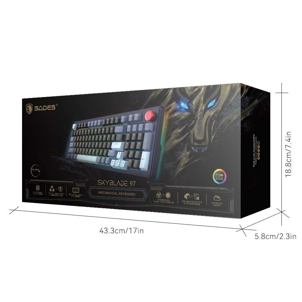Sades Skyblade 97 97 Key Compact layout 98% with immersive RGB & Multi-Function Knob Wireless mechanical Gaming keyboard - Black