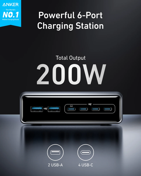 A2683V41 Anker Prime Charger (200W, 6 Ports, GaN) - Silver