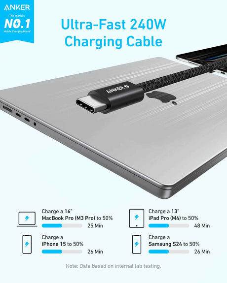 A8060H11 كابل أنكر زولو USB-C إلى USB-C بقوة 240 وات (0.9 م/3 قدم) - أسود