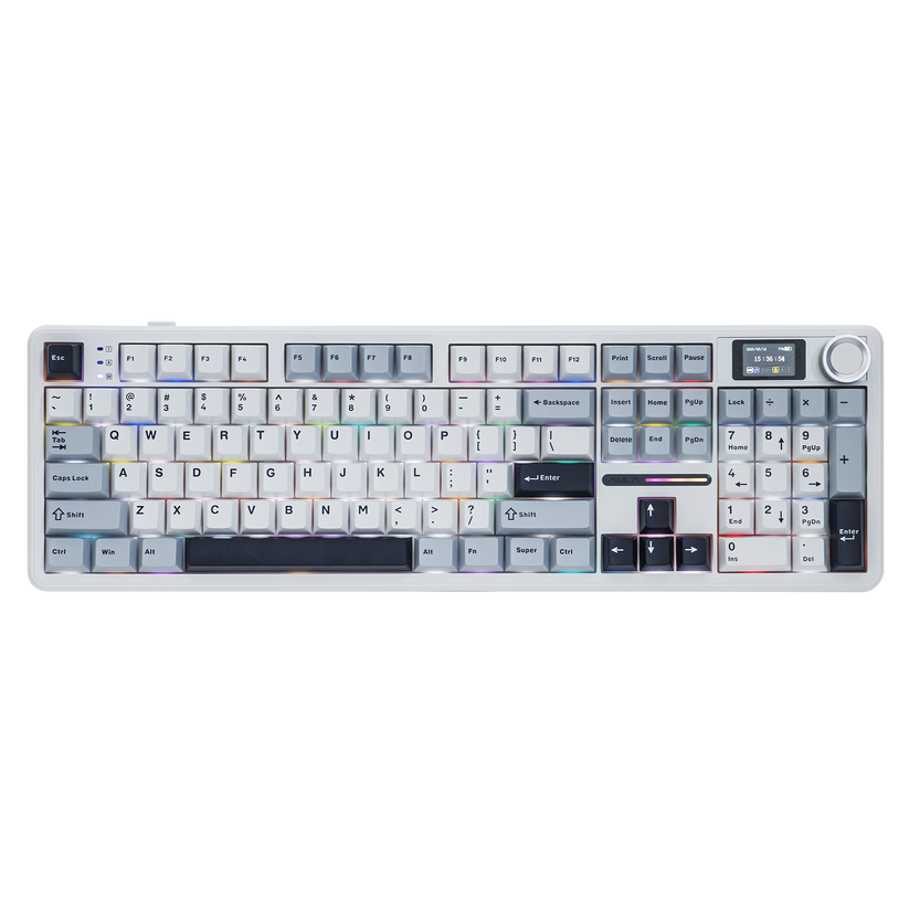 AULA F108 PRO 100% full Size with 108 Hot-Swappable Keys Wireless Gaming Keyboard with Screen , Knop & LEOBOG Nimbus Switch V3 - White Blue