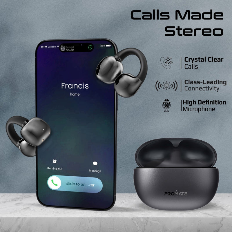 سماعات بروميت أوديو فيت لاسلكية حقيقية بتصميم أذن مفتوحة قابلة للتثبيت مع تحكم باللمس – أسود