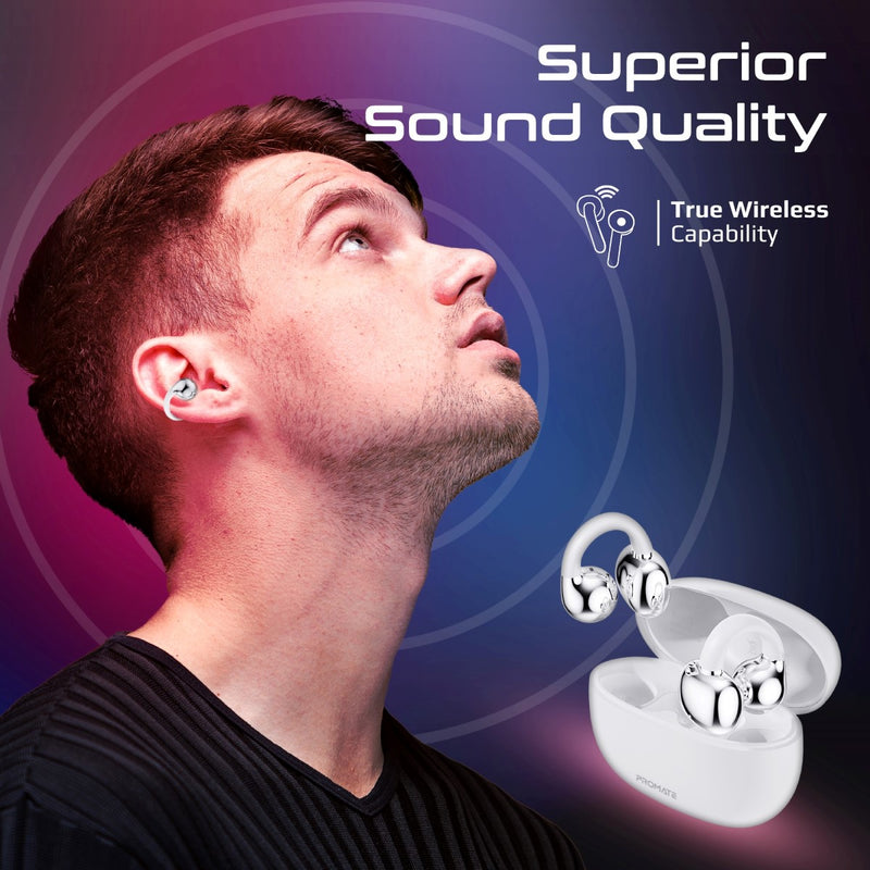 Promate AudioFit Open Ear Clip On TWS Earbuds w/ IntelliTouch - White