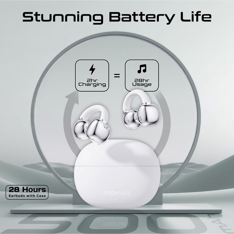 Promate AudioFit Open Ear Clip On TWS Earbuds w/ IntelliTouch - White