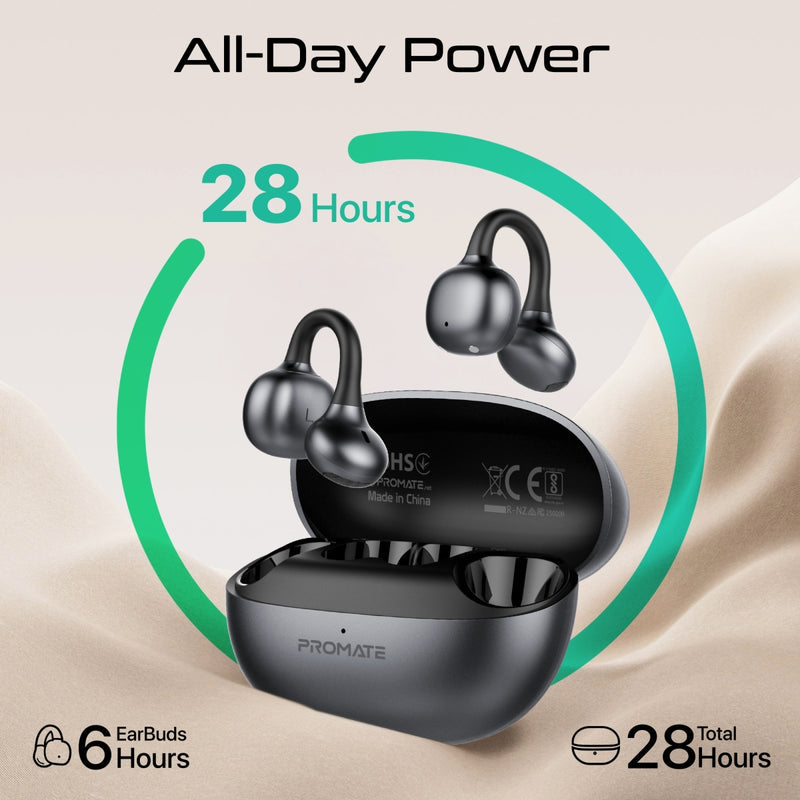Promate AudioFit™ Open Ear Clip Pro On TWS Earbuds w/ IntelliTouch With Smart Touch Control