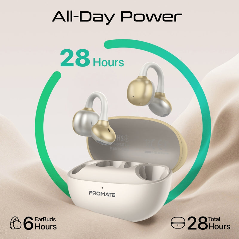 Promate AudioFit™ Open Ear Clip Pro On TWS Earbuds w/ IntelliTouch With Smart Touch Control